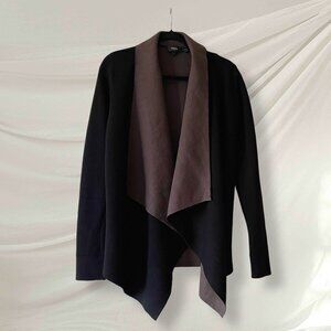 Theory Double Face Wool Drape Cardigan Brown Black Open Front Jacket Size P